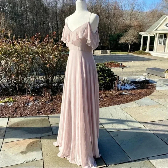 NWT BHLDN Jenny Yoo Mila Convertible Ruffle Maxi Dress in Woodrose - Picture 9 of 14